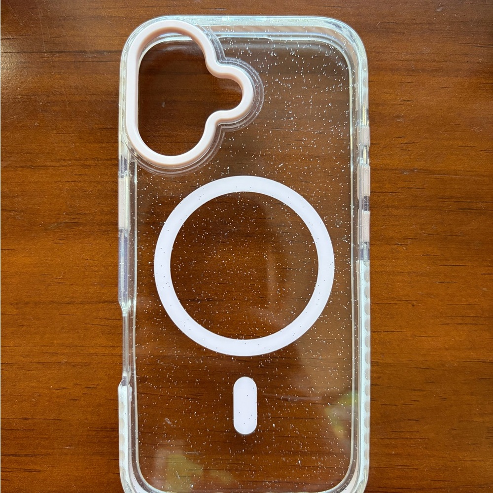 Clear Glitter Phone Case with White Accents